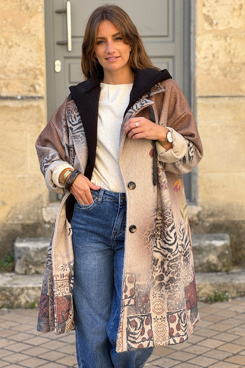 Taupe Mystic Jungle Hooded Duster