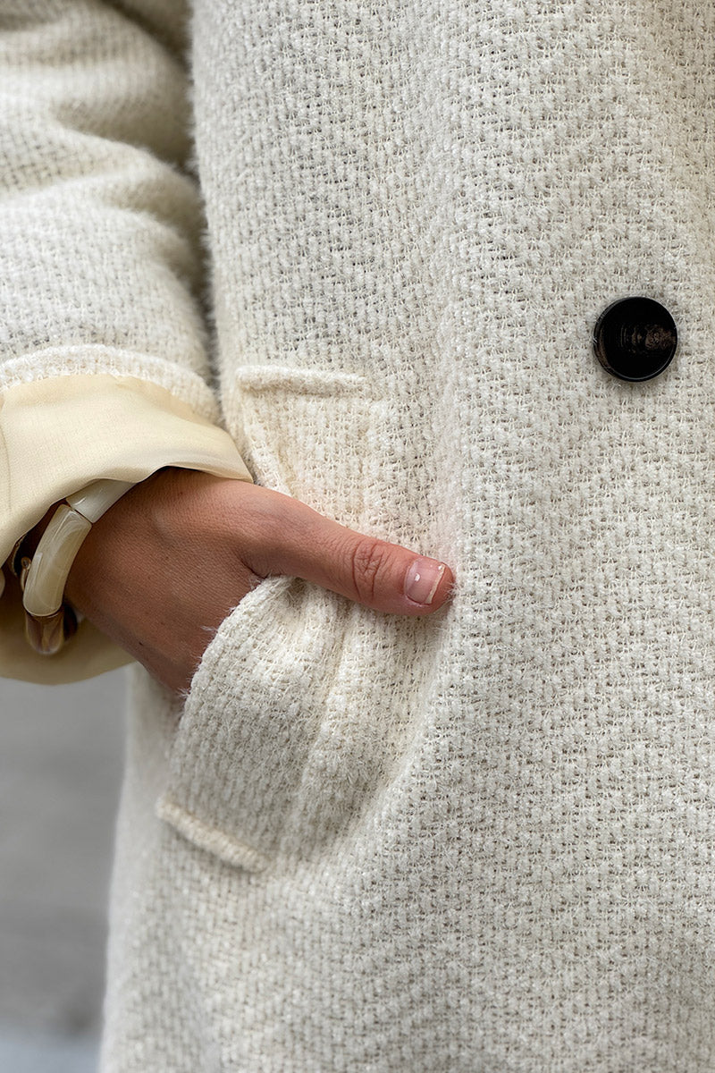Cream Herringbone Sweater Knit Peacoat