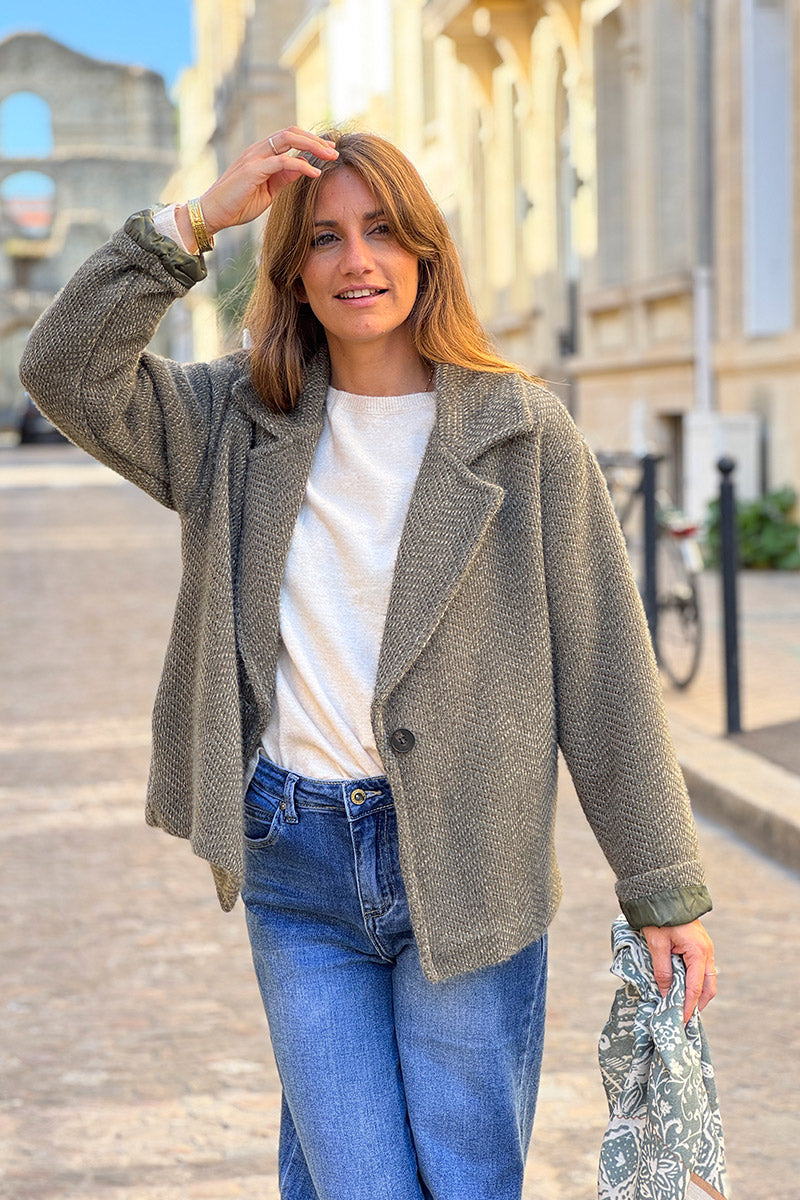 Olive Herringbone Peacoat