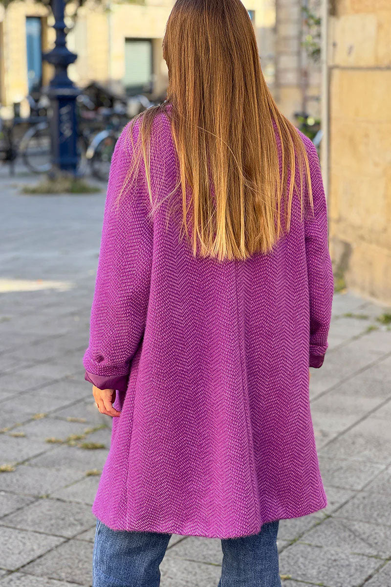 Purple Herringbone Knit Sweater Coat