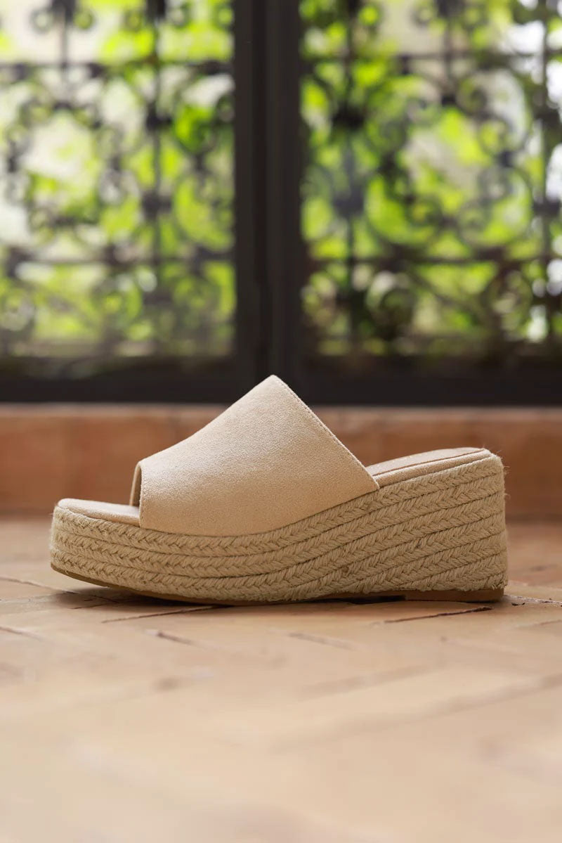 Taupe Sueded Wedge Espadrilles
