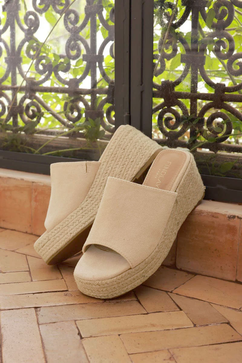 Taupe Sueded Wedge Espadrilles
