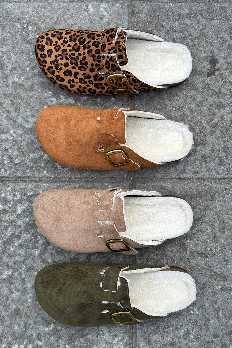 Leopard Suedette and Faux Fur Clogs