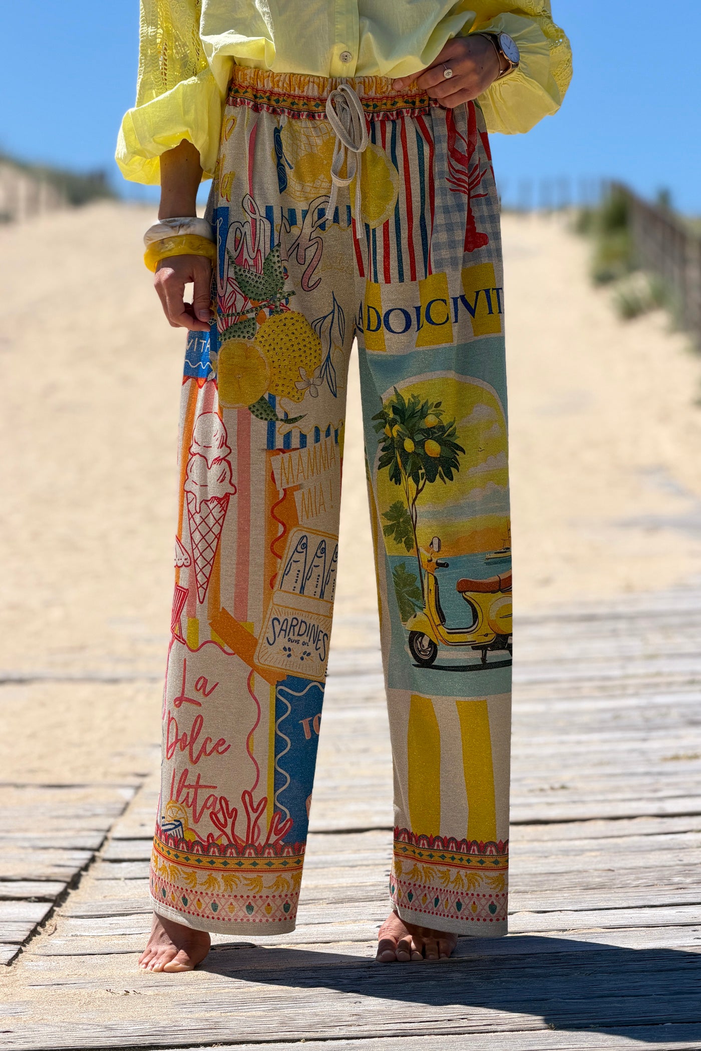 Pantalon brillant lurex large et souple imprimé coloré Dolce Vita Italie et cadres