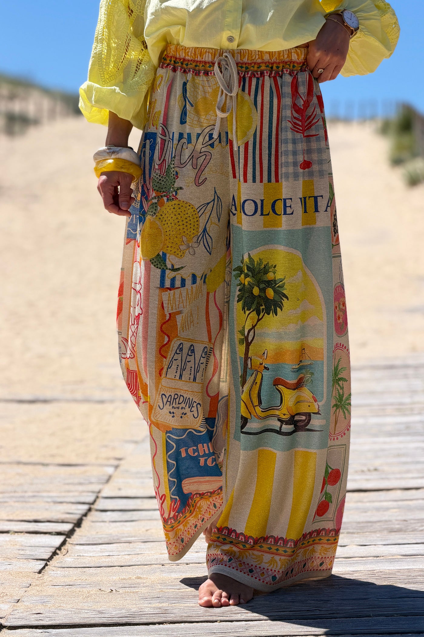 Pantalon brillant lurex large et souple imprimé coloré Dolce Vita Italie et cadres
