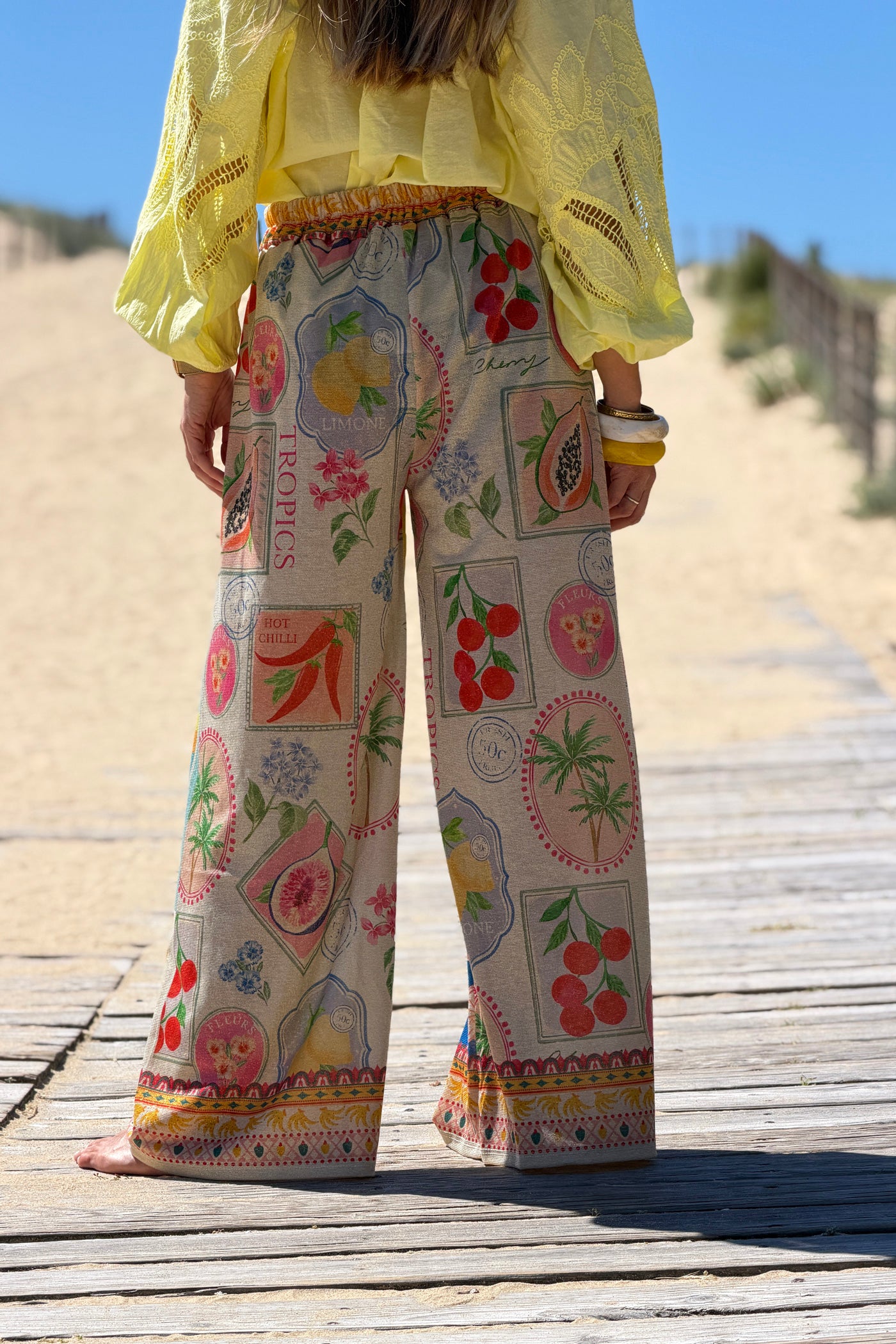 Pantalon brillant lurex large et souple imprimé coloré Dolce Vita Italie et cadres