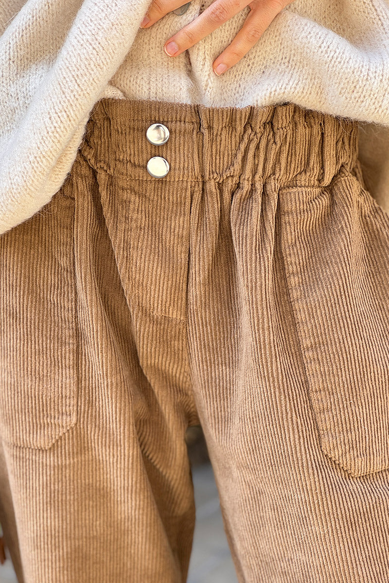 Camel Paperbag Waist Corduroys