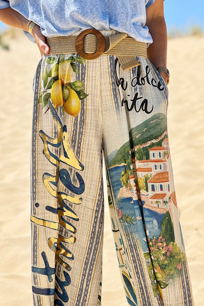 Cream “Italian Summer” Pull-On Pants
