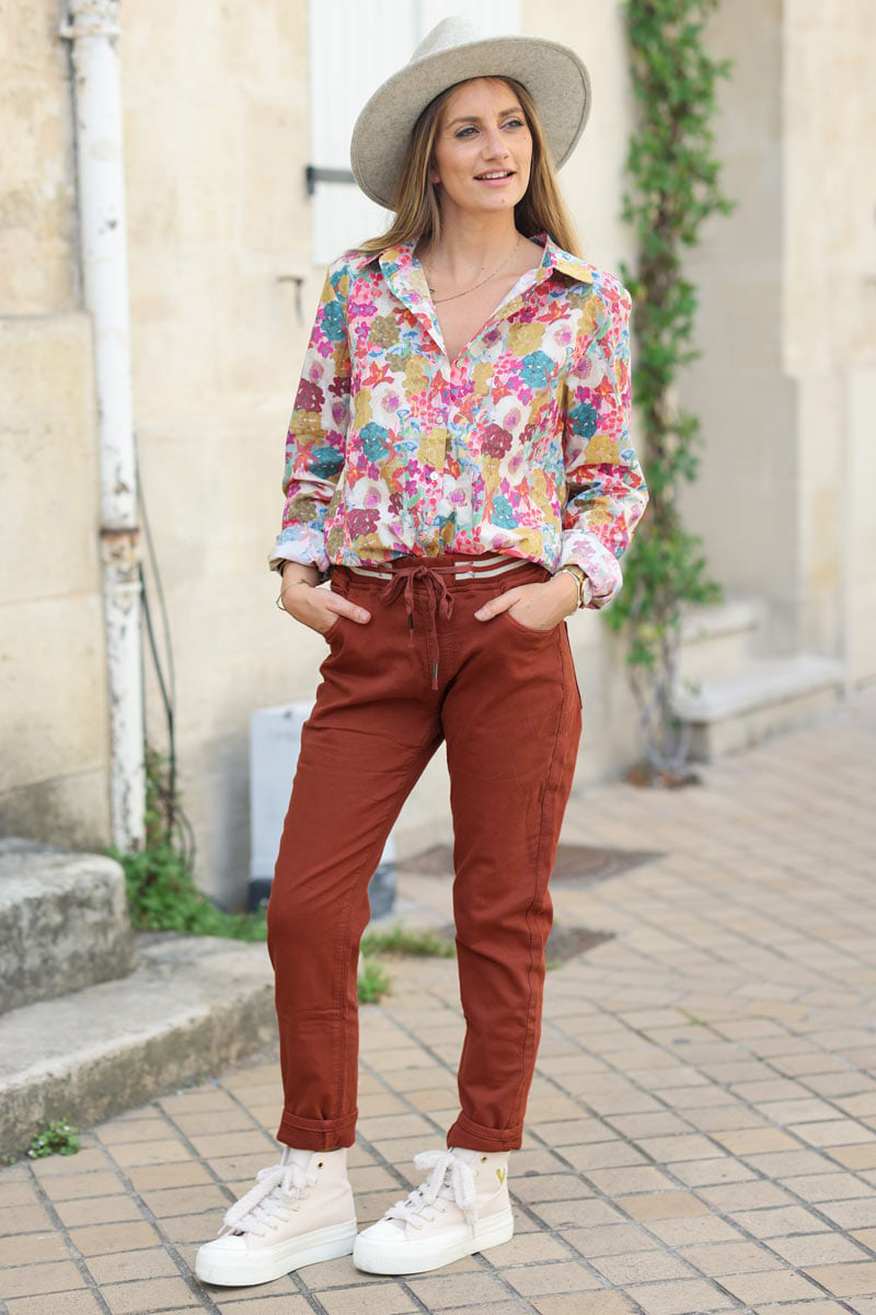 Terracotta comfort stretch slim fit trousers