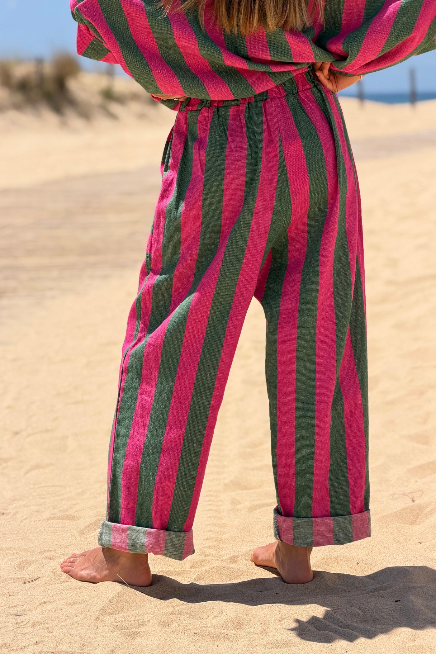 Pink Colorblock Striped Beach Pants
