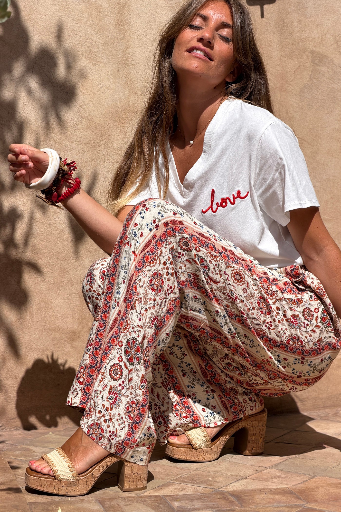 Merlot Floral Medallion Viscose Pull-On Pants