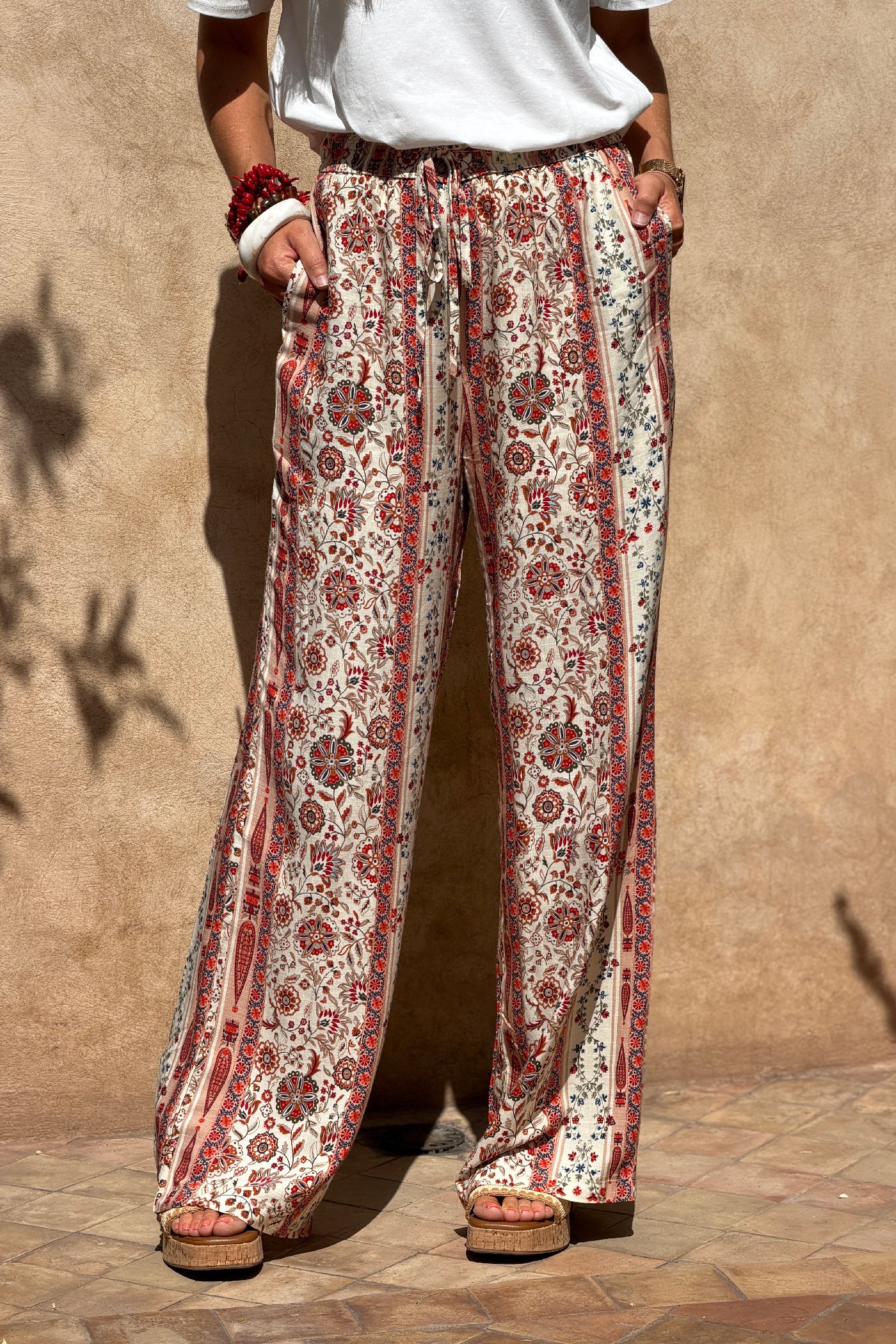 Merlot Floral Medallion Viscose Pull-On Pants
