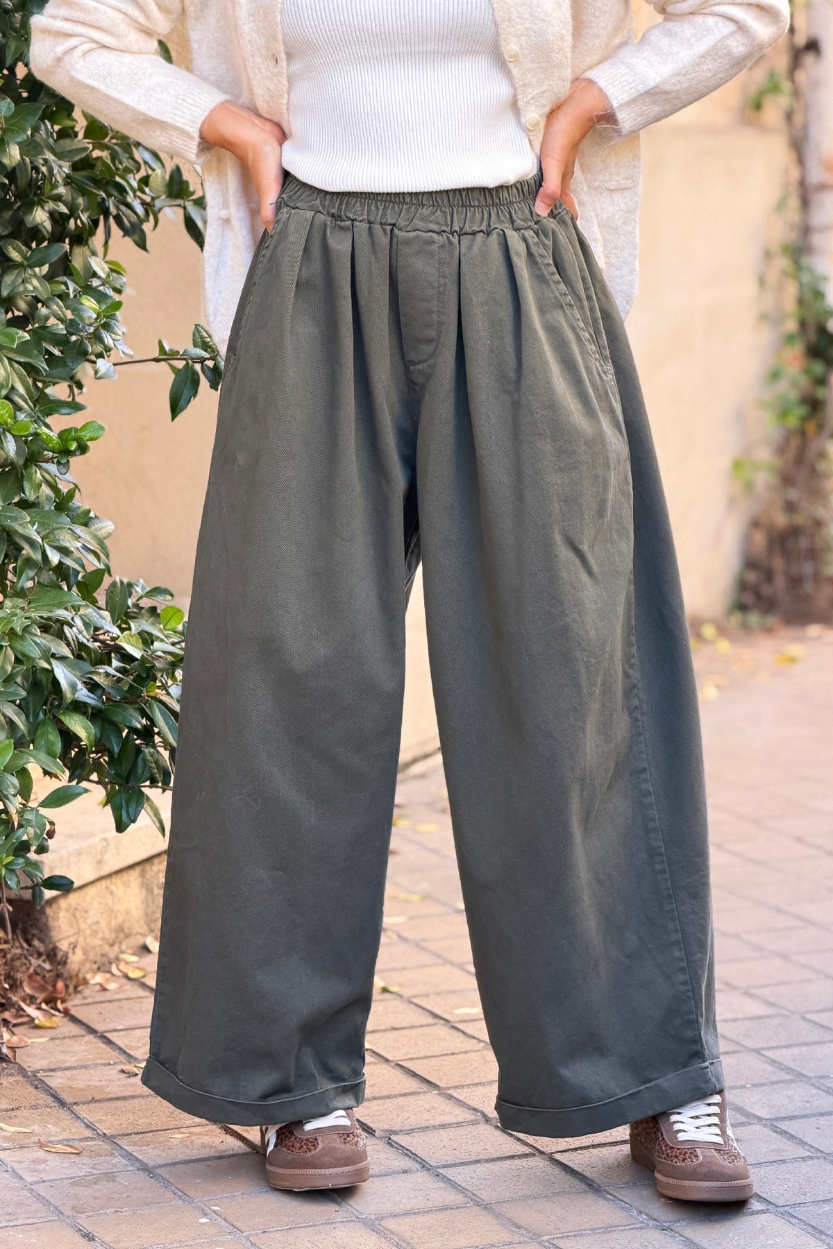 Pantalon kaki coupe ballon confort taille élastique