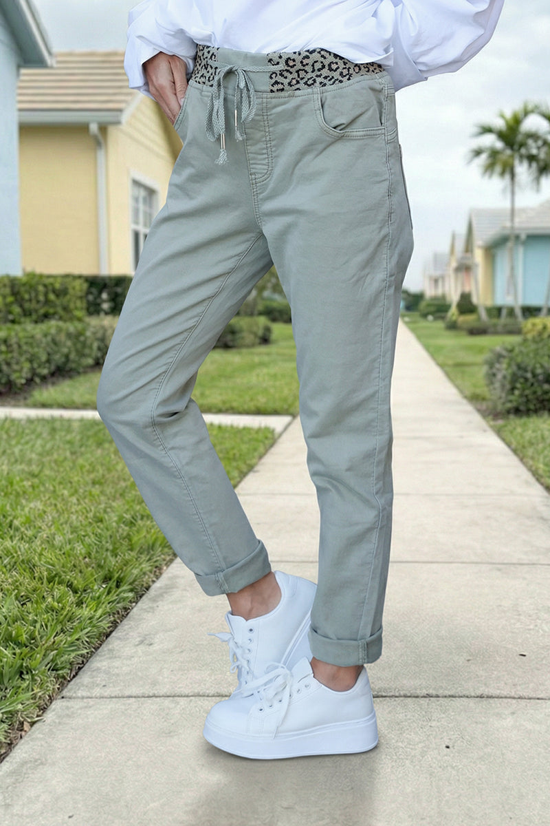 Olive Stretch Leopard Waist Joggers