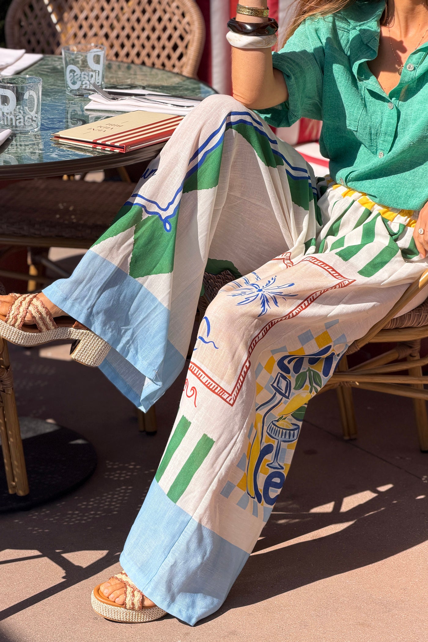 White Postcard Palms Abstract Pull-On Pants