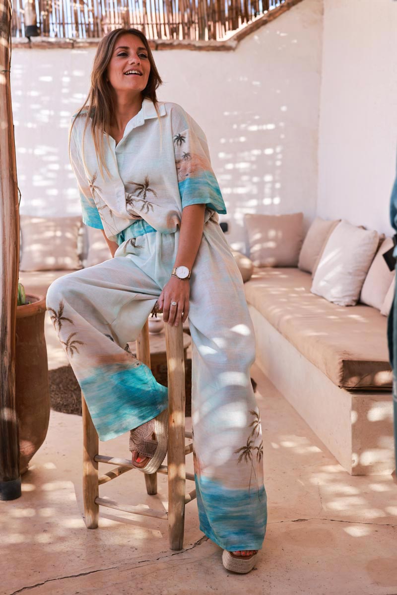 Water green Sunset Wide-Leg Casual Pants