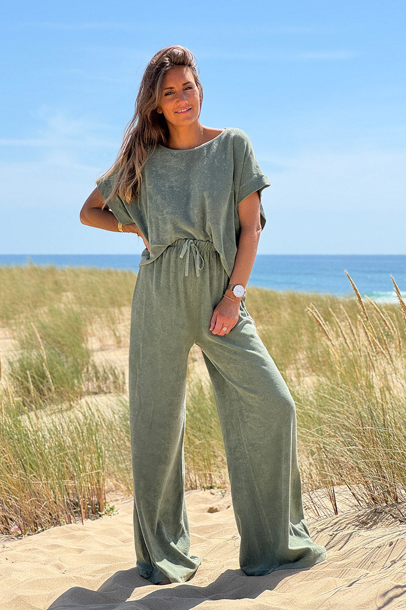 Light Olive Terry Cloth Pull-On Pants