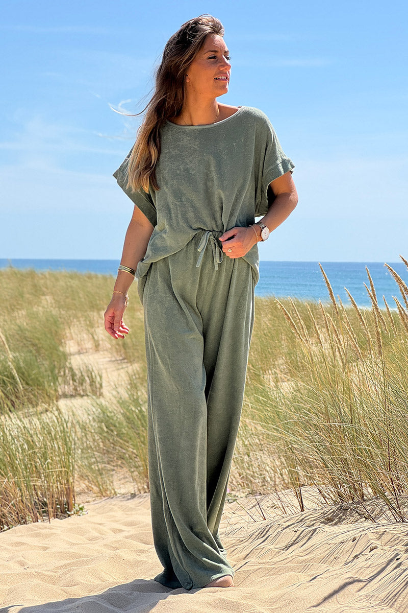 Light Olive Terry Cloth Pull-On Pants