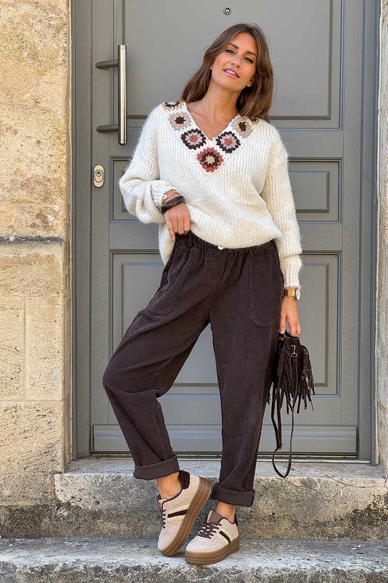 Brown Paperbag Waist Corduroys