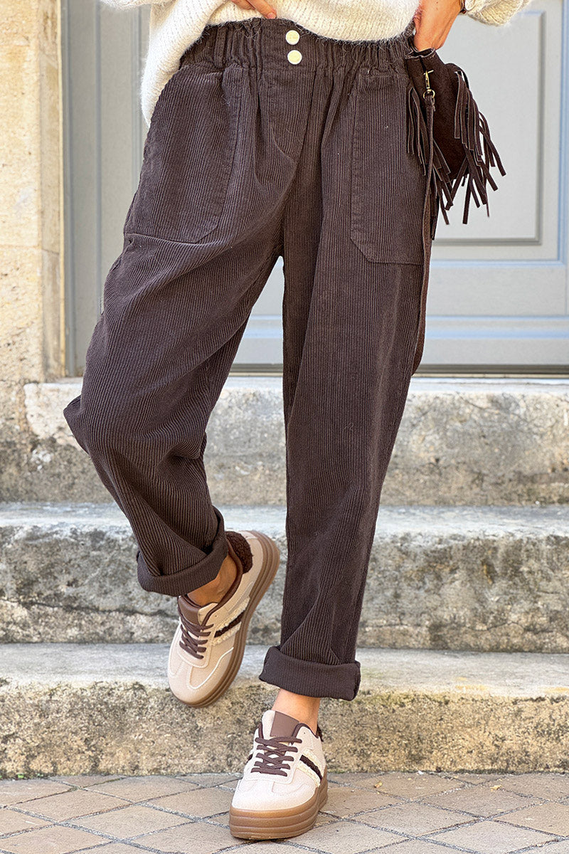 Brown Paperbag Waist Corduroys