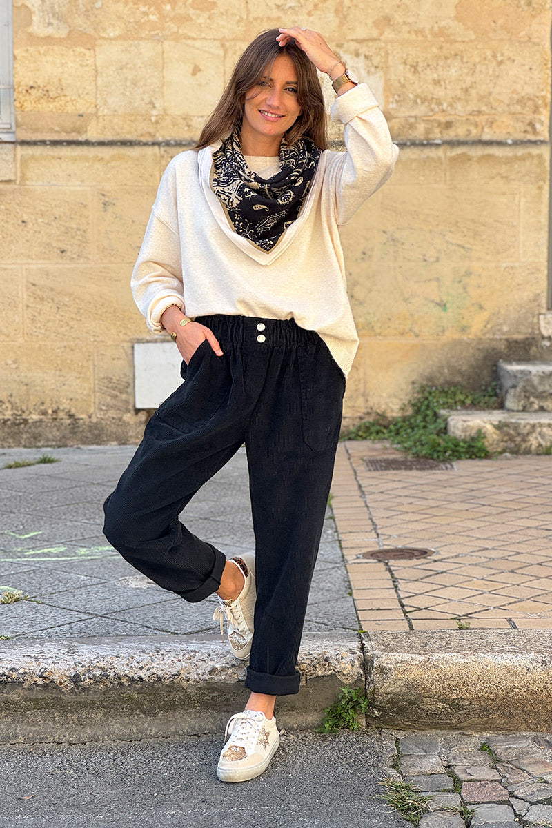 Black Paperbag Waist Corduroys