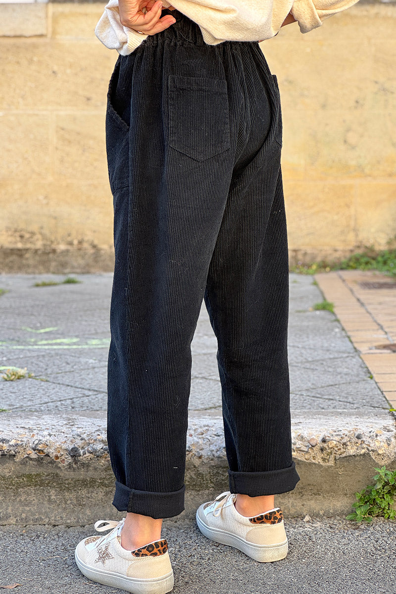 Black Paperbag Waist Corduroys