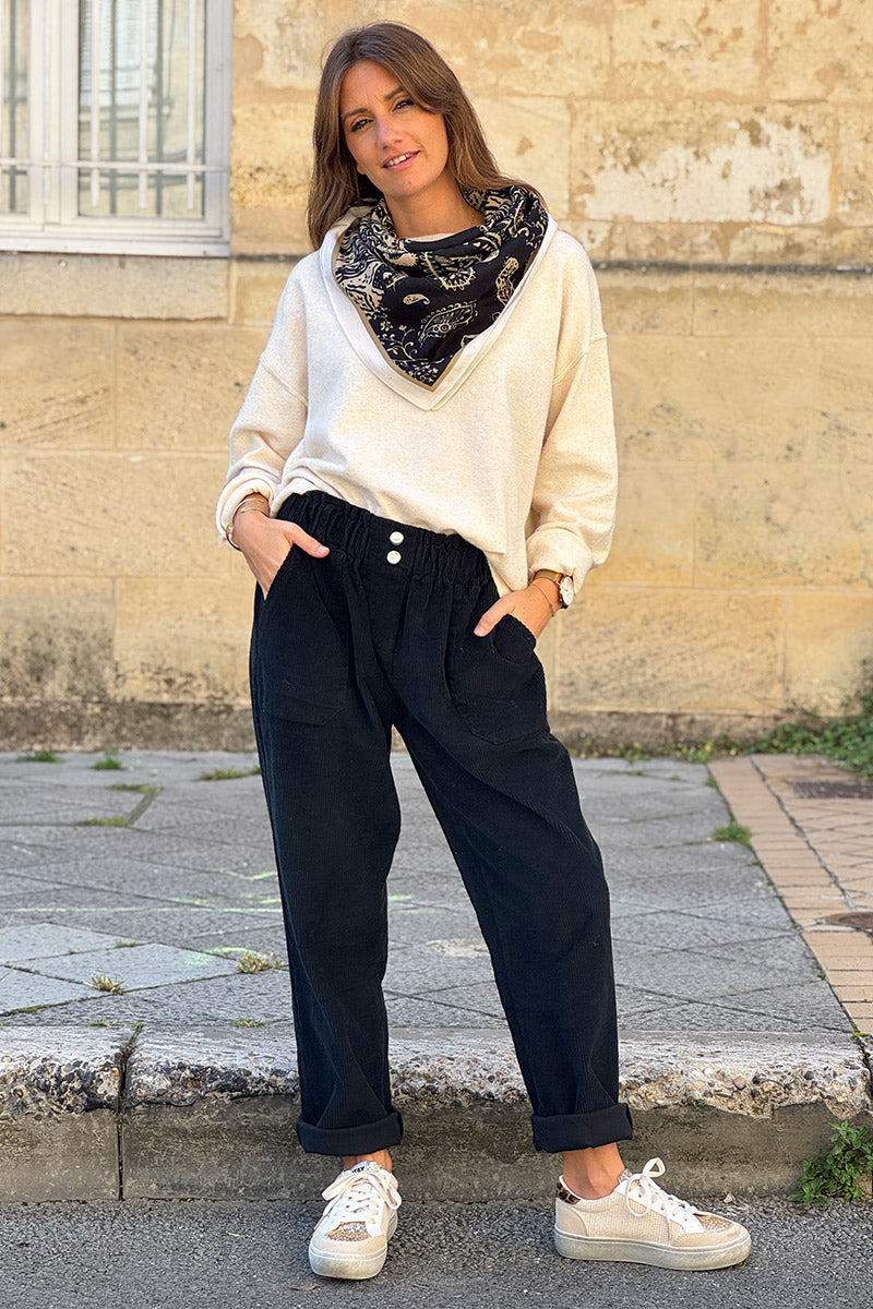 Black Paperbag Waist Corduroys