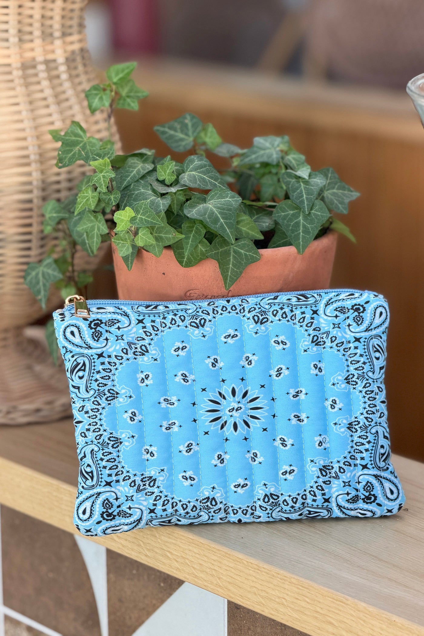 Blue Quilted Handkerchief Pouchettes