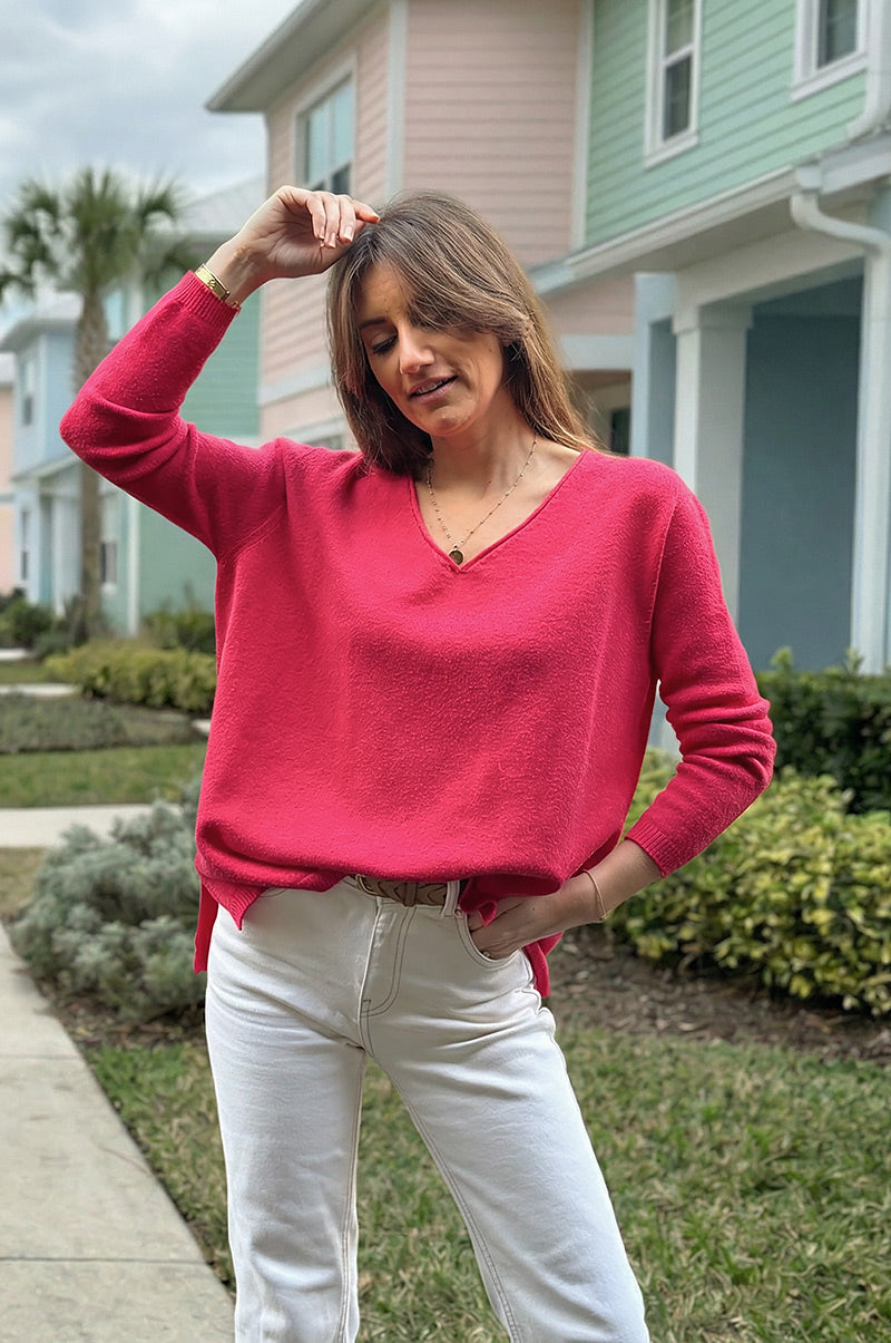 Coral Soft Basic V-neck Sweater