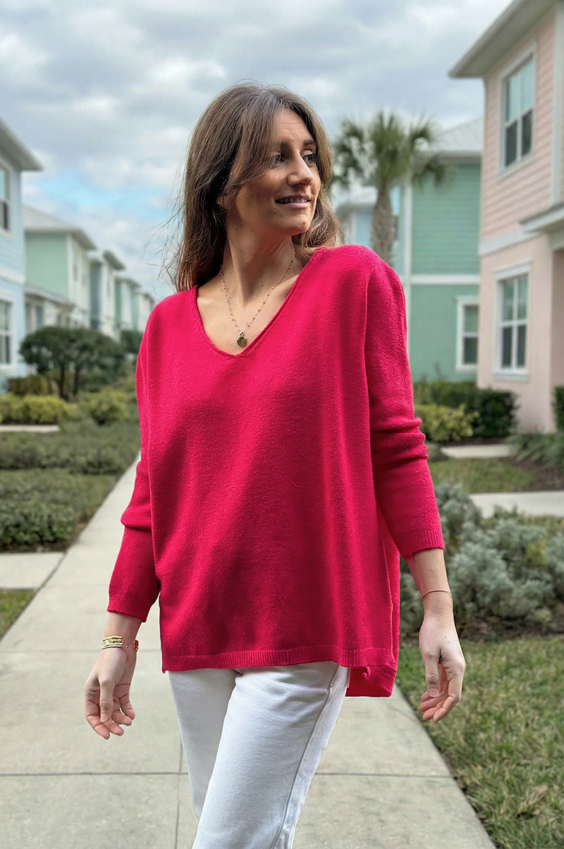 Coral Soft Basic V-neck Sweater