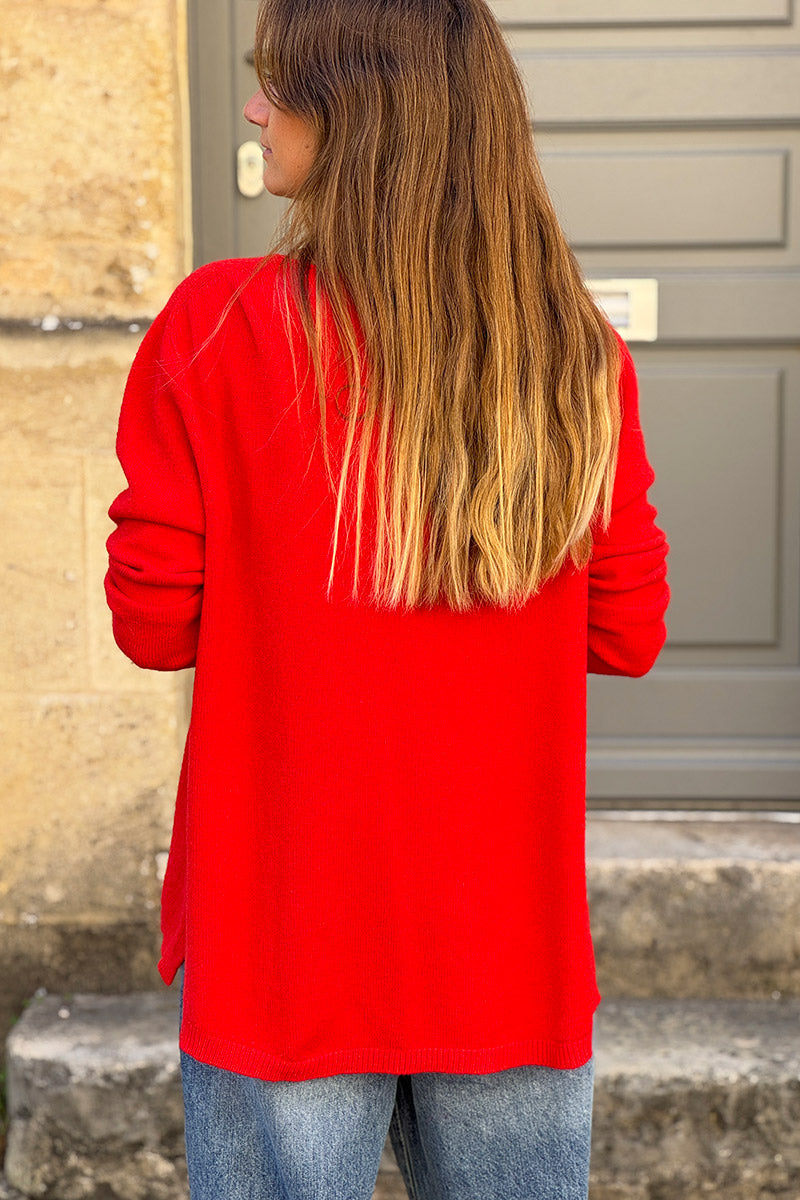 Red Soft Basic V-neck Sweater