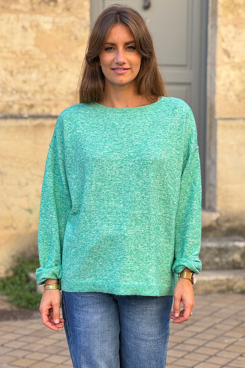 Jade Space-Dyed Dolman-Sleeve Sweater