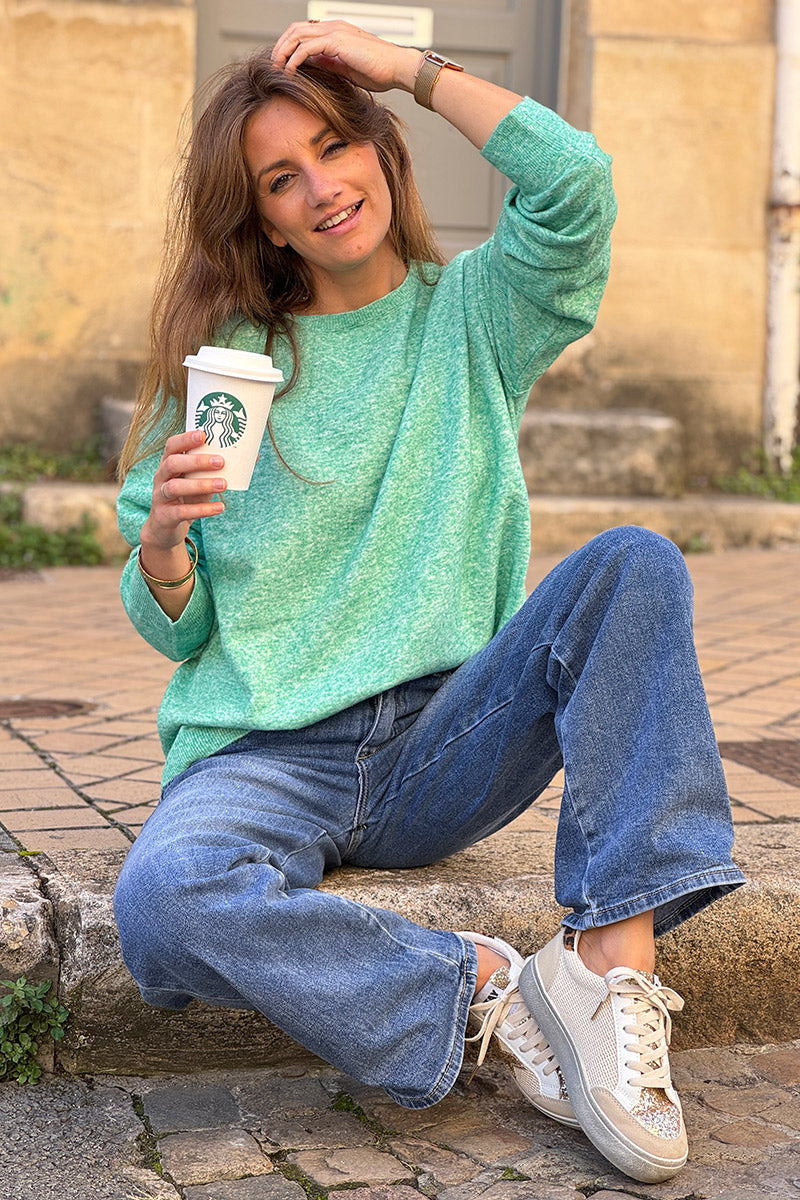 Jade Space-Dyed Dolman-Sleeve Sweater