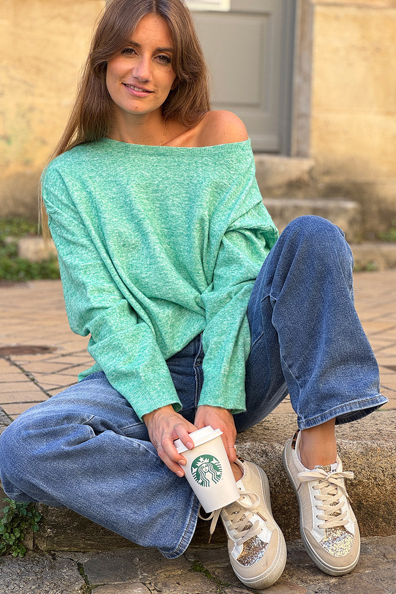 Jade Space-Dyed Dolman-Sleeve Sweater