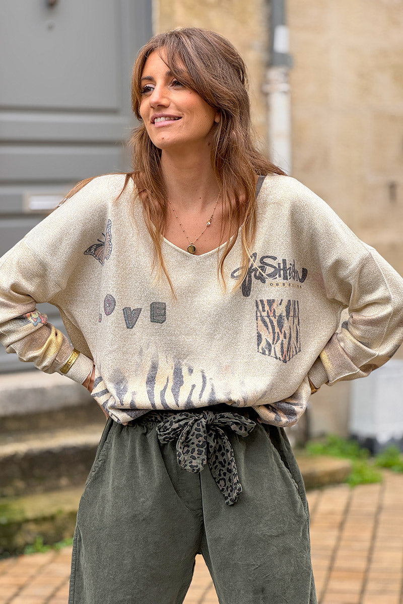 Beige Glitter Knit Tigress Sweater