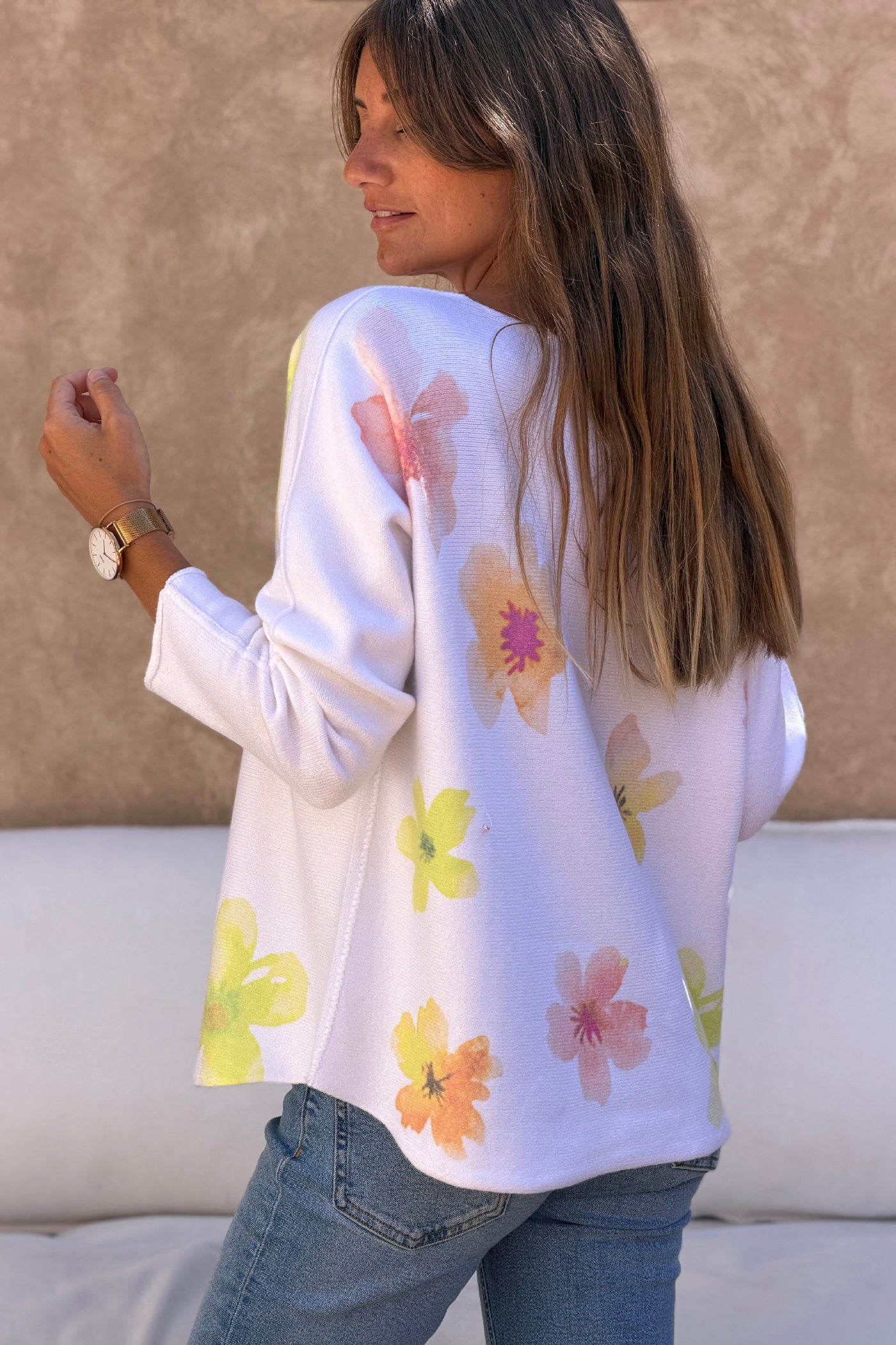 Yellow Hibiscus Knit V-Neck Top