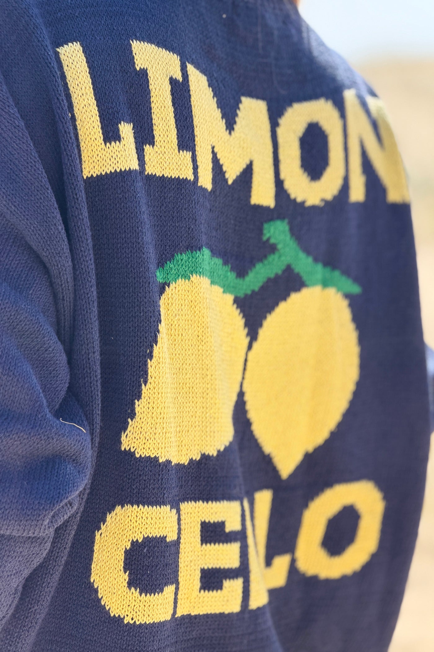 Pull bleu marine en maille d'été coton mélangé Limoncello citrons