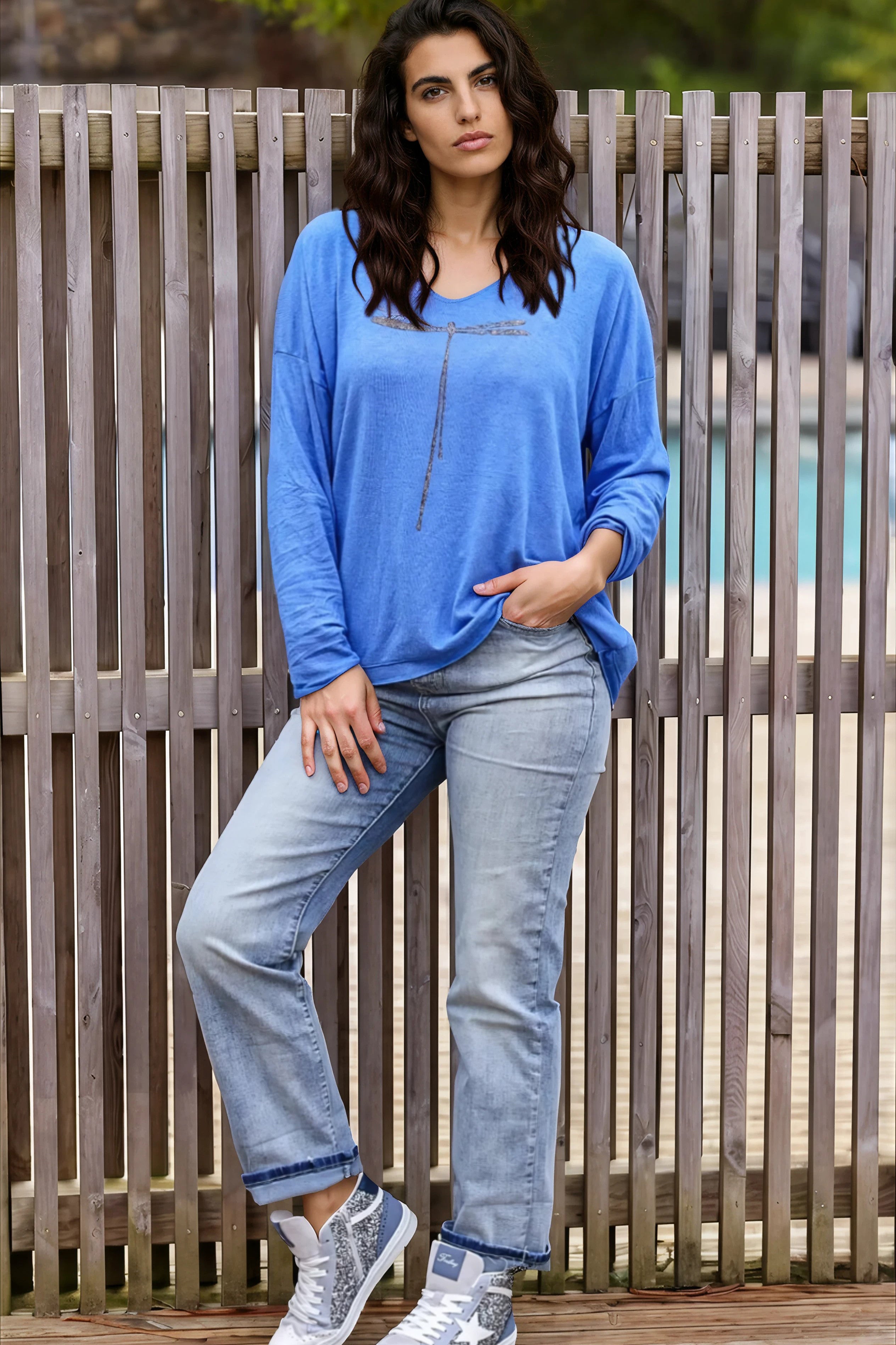 Royal Blue Light Weight Soft Sweater Glitter Dragon Fly