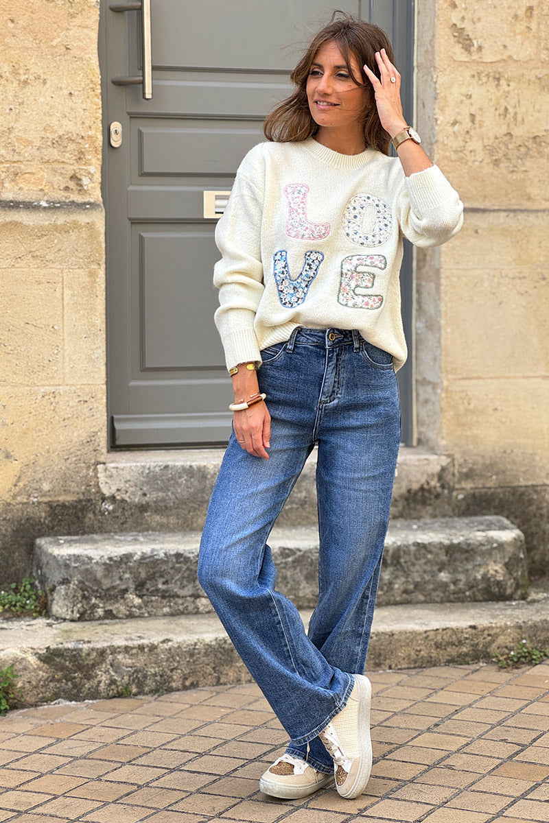 Cream LOVE Shabby Chic Knit Sweater