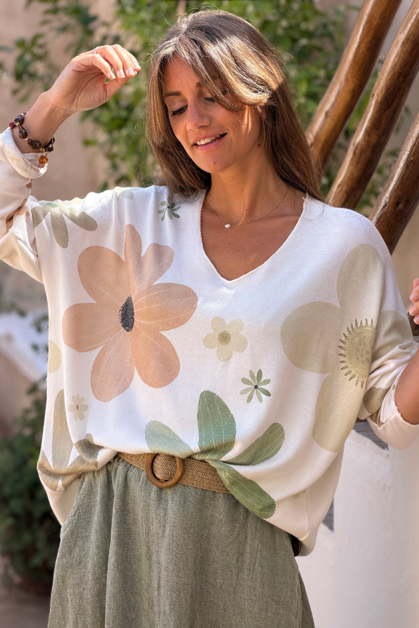 Sage Floral Angora Knit Top