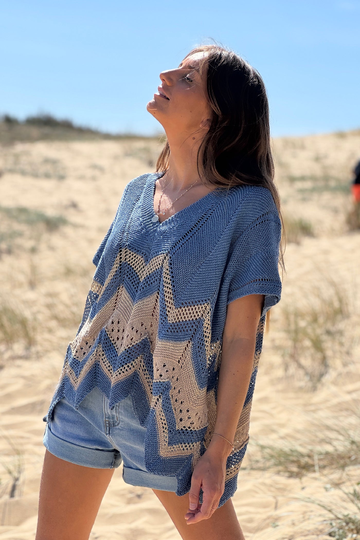 Blue Blanket Knit Dolman Sweater

