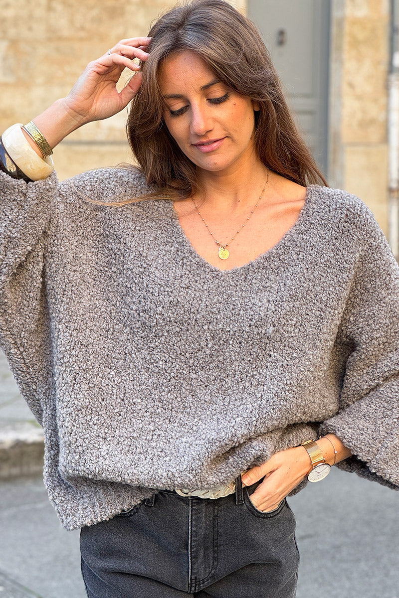 Gray Fuzzy Knit Alpaca Sweater