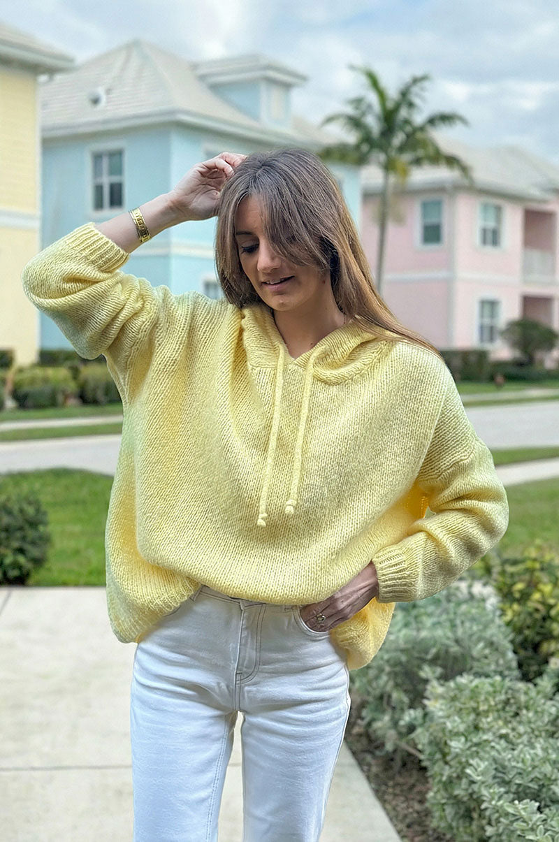Butter Yellow Mohair Knit Zip-Front Hoodie