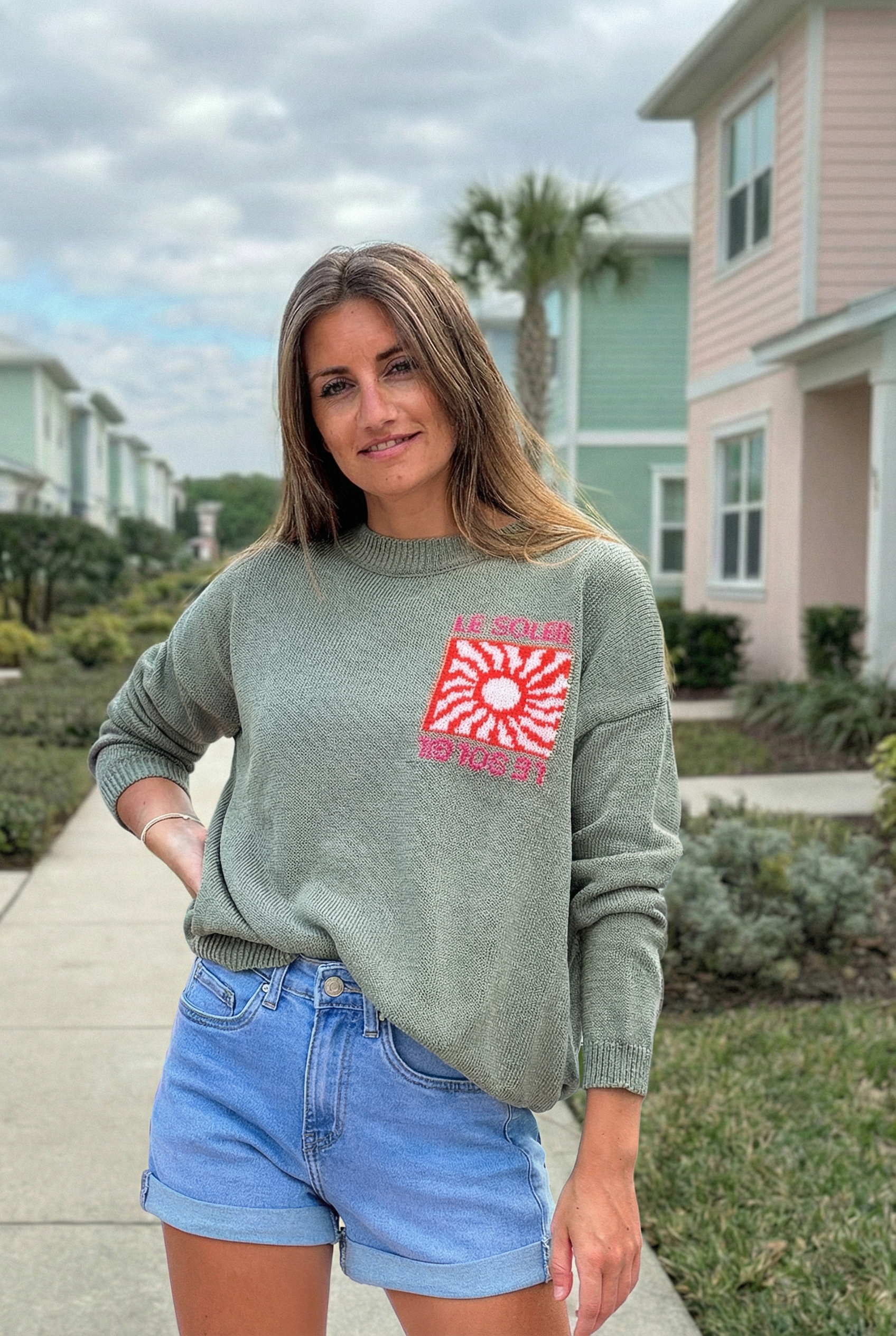 Olive Le Soleil Lightweight Knit Sweater
