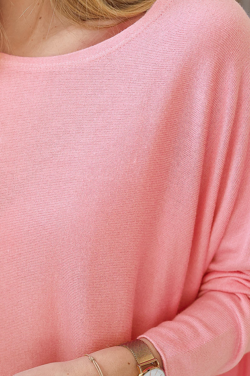 Pull large rose manches chauve souris