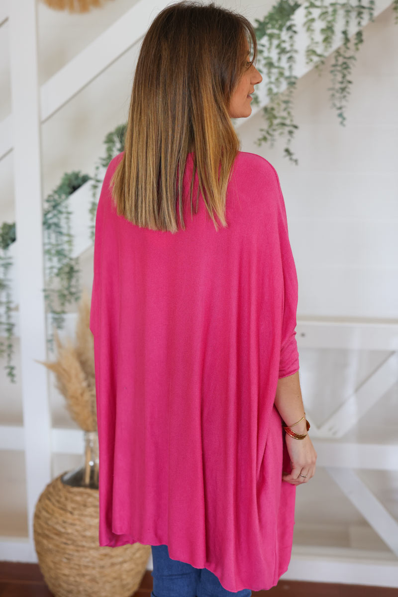 Pull large fuchsia manches chauve souris