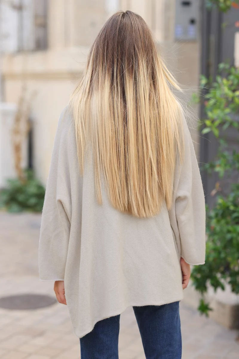 Beige oversized super soft jumper with silver rhinestone star