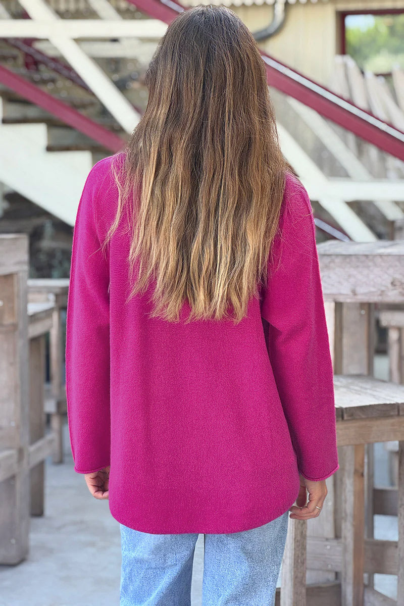 Hot Pink ultra-soft, Viscose Blend V-Neck Sweater