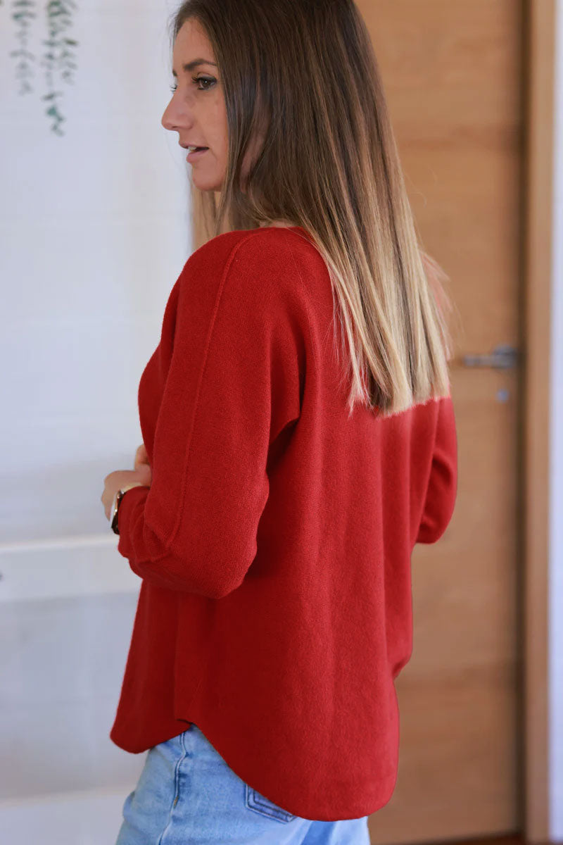 Red ultra-soft, Viscose Blend V-Neck Sweater