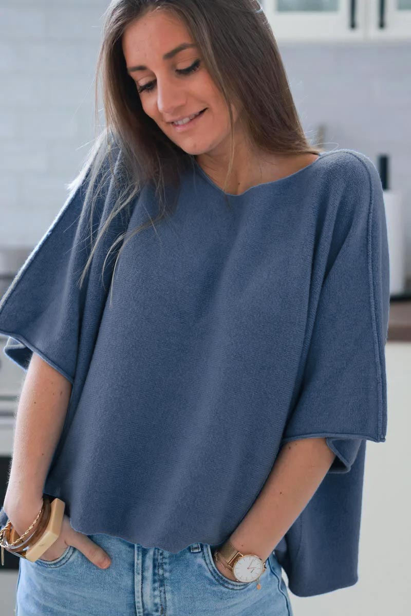 Blue jean Knit Batwing Blouse
